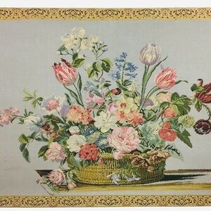 Floral Tapestry Wall Art with Gold Border